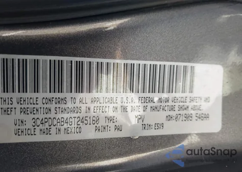 2016 Dodge Journey Se z USA, uszkodzony, nr VIN 3C4PDCAB4GT245160